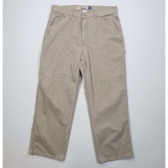 Vintage Y2K Gap Mens 38x30 Faded Carpenter Wide Leg Pants Beige Cotton Workwear